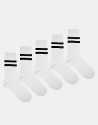 Комплект из 5 пар спортивных носков в полоску ASOS - Белый