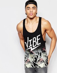 Удлиненная майка со спинкой-борцовкой и принтом Vibe ASOS - Черный