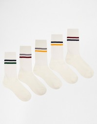 5 пар белых спортивных носков в полоску ASOS - Бежевый