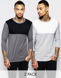2 футболки с рукавами 3/4 и контрастной кокеткой ASOS - Серый