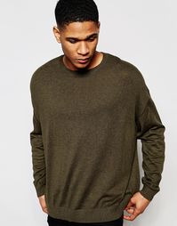 Хлопковый джемпер-oversize цвета хаки ASOS - Темный хаки