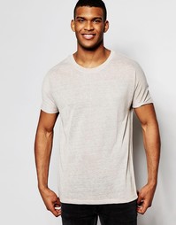 Бежевая длинная футболка в льняном стиле с овальным вырезом ASOS