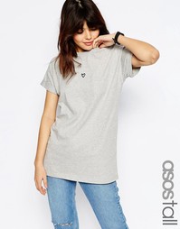 Oversize-футболка с вышитым сердцем ASOS TALL - Серый меланж