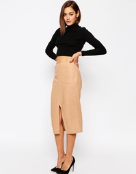 Льняная юбка-карандаш с карманами ASOS - Кэмел