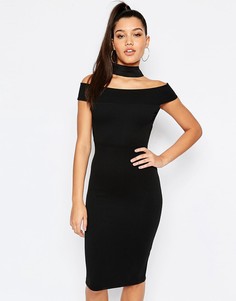 Платье с открытыми плечами и ленточкой на шее Missguided - Черный