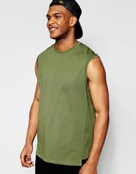 Oversize-футболка хаки без рукавов асимметричной длины ASOS - Хаки
