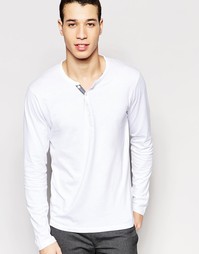 Хлопковая футболка на пуговицах с длинными рукавами Selected - Белый