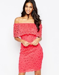 Кружевное платье с открытыми плечами Jessica Wright Jen - Коралловый