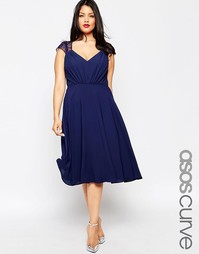 Платье миди с кружевными вставками ASOS CURVE Kate - Темно-синий