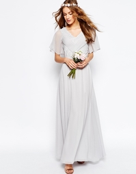 Платье макси с кружевом и отделкой плиссе ASOS WEDDING - Серый