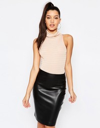 Боди в рубчик с отворачивающимся воротом Missguided - Роза