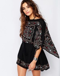 Полупрозрачное платье с вышивкой Free People Frida - Черный комбо