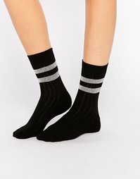 Носки с 2 блестящими полосками ASOS - Черный