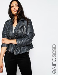 Полиуретановая байкерская куртка с выбеленным эффектом ASOS CURVE