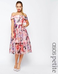 Платье миди из органзы с цветочным принтом ASOS PETITE SALON - Мульти