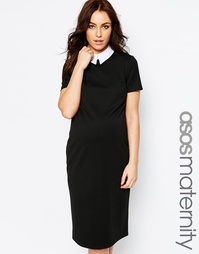 Облегающее платье для беременных с воротником ASOS Maternity - Черный