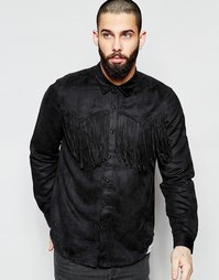Черная рубашка в стиле вестерн с бахромой и длинными рукавами ASOS