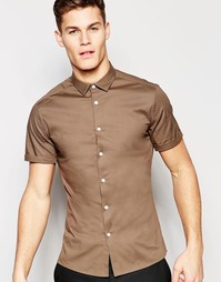 Зауженная коричневая рубашка с короткими рукавами ASOS - Коричневый