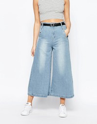 Светлая джинсовая юбка-брюки с люверсами Boohoo - Синий