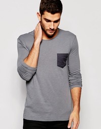 Меланжевый топ с длинными рукавами и карманом United Colors Of Benetto