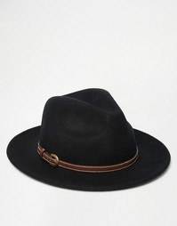 Черная фетровая шляпа с лентой из искусственной кожи ASOS - Черный