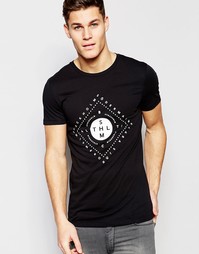 Удлиненная черная футболка слим с принтом ASOS Scandi - Черный