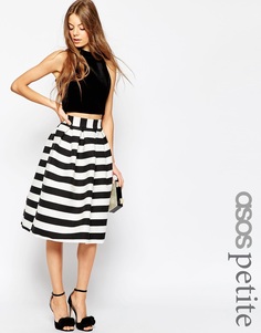 Юбка миди для выпускного в полоску ASOS PETITE - Черно-белый