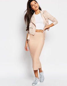 Облегающая юбка-миди в рубчик Missguided - Телесный