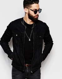 Черная джинсовая куртка без воротника ASOS - Черный