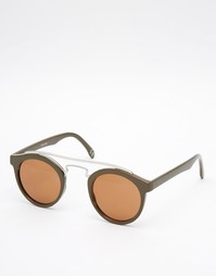 Круглые солнцезащитные очки цвета хаки с металлической переносицей ASO Asos