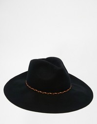 Черная фетровая шляпа с широкими полями и плетеной тесьмой ASOS