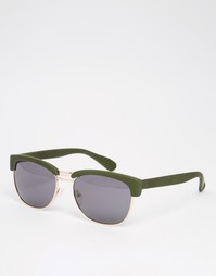 Солнцезащитные очки в стиле ретро с прорезиненной оправой цвета хаки A Asos