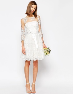 Кружевное платье мини с длинными рукавами ASOS BRIDAL - Белый