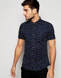 Зауженная рубашка с ромбовидным принтом и коротким рукавом ASOS