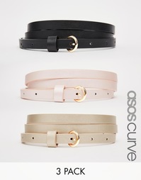 3 тонких ремня с эффектом металлик ASOS CURVE - Мульти