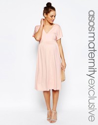 Платье миди для беременных с рукавом-бабочкой ASOS Maternity - Розовый
