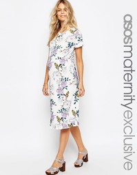 Платье для беременных с винтажным цветочным принтом и оборками ASOS