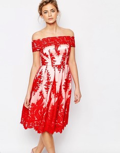Кружевное премиум платье‑бандо миди Chi Chi London - Красный
