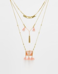 Многоярусное ожерелье с бусинами и кисточками Glamorous - Золотой
