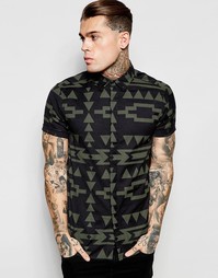 Рубашка классического кроя с ацтекским принтом ASOS - Хаки