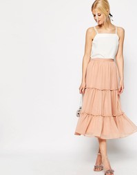 Ярусная юбка миди ASOS - Blush