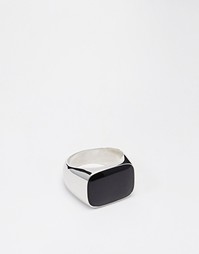 Серебряное кольцо-печатка с эмалевой вставкой ASOS - Серебряный
