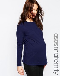 Лонгслив в льняном стиле для беременных ASOS Maternity - Темно-синий