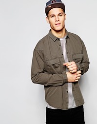 Джинсовая рубашка навыпуск цвета хаки с длинными рукавами ASOS - Хаки