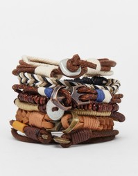 Комплект кожаных браслетов в светло-коричневой гамме ASOS - Коричневый