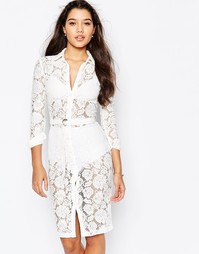 Кружевное платье-рубашка миди на пуговицах Missguided - Кремовый