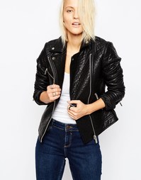Байкерская куртка из материалов разных фактур ASOS - Черный