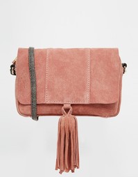 Замшевая сумка через плечо с ремешком под кожу змеи ASOS - Розовый