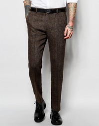 Коричневые твидовые брюки кроя слим ASOS - Коричневый