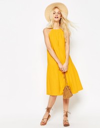 Ярусный льняной сарафан миди ASOS - Желтый